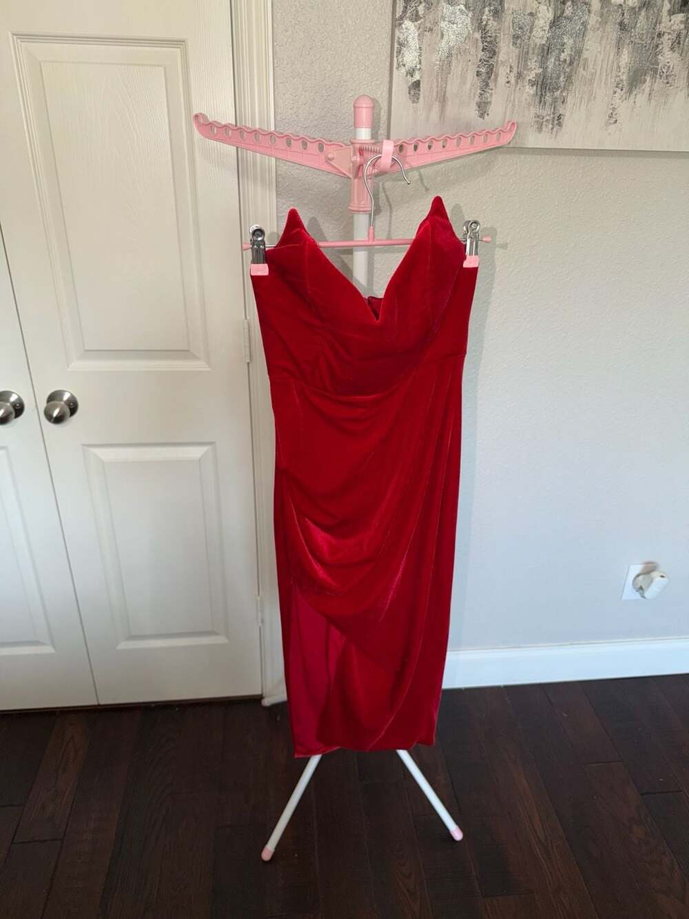 Fashion Nova Red Velvet Strapless Ruched Midi Dress